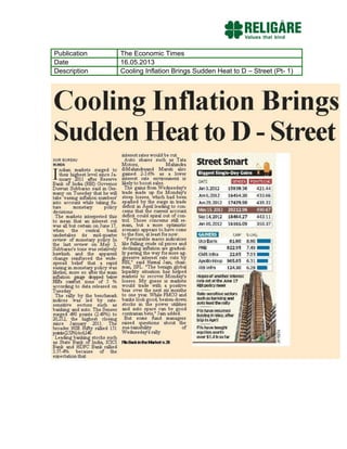 Publication The Economic Times
Date 16.05.2013
Description Cooling Inflation Brings Sudden Heat to D – Street (Pt- 1)
 