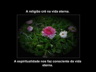 A religião crê na vida eterna.




A espiritualidade nos faz consciente da vida
                   eterna.
 