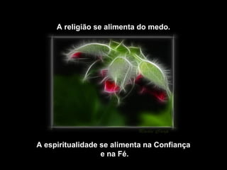 A religião se alimenta do medo.
A espiritualidade se alimenta na Confiança
e na Fé.
 