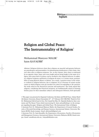 Religion and Global Peace: The Instrumentality of Religion | PDF