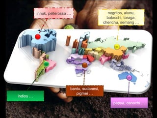 innuk, pellerossa …                    negritos, aiunu,
                                                  batacchi, toraga,
                                                chenchu, semang …




                             bantu, sudanesi,
                                pigmei …
indios …
                                                     papua, canachi …
 