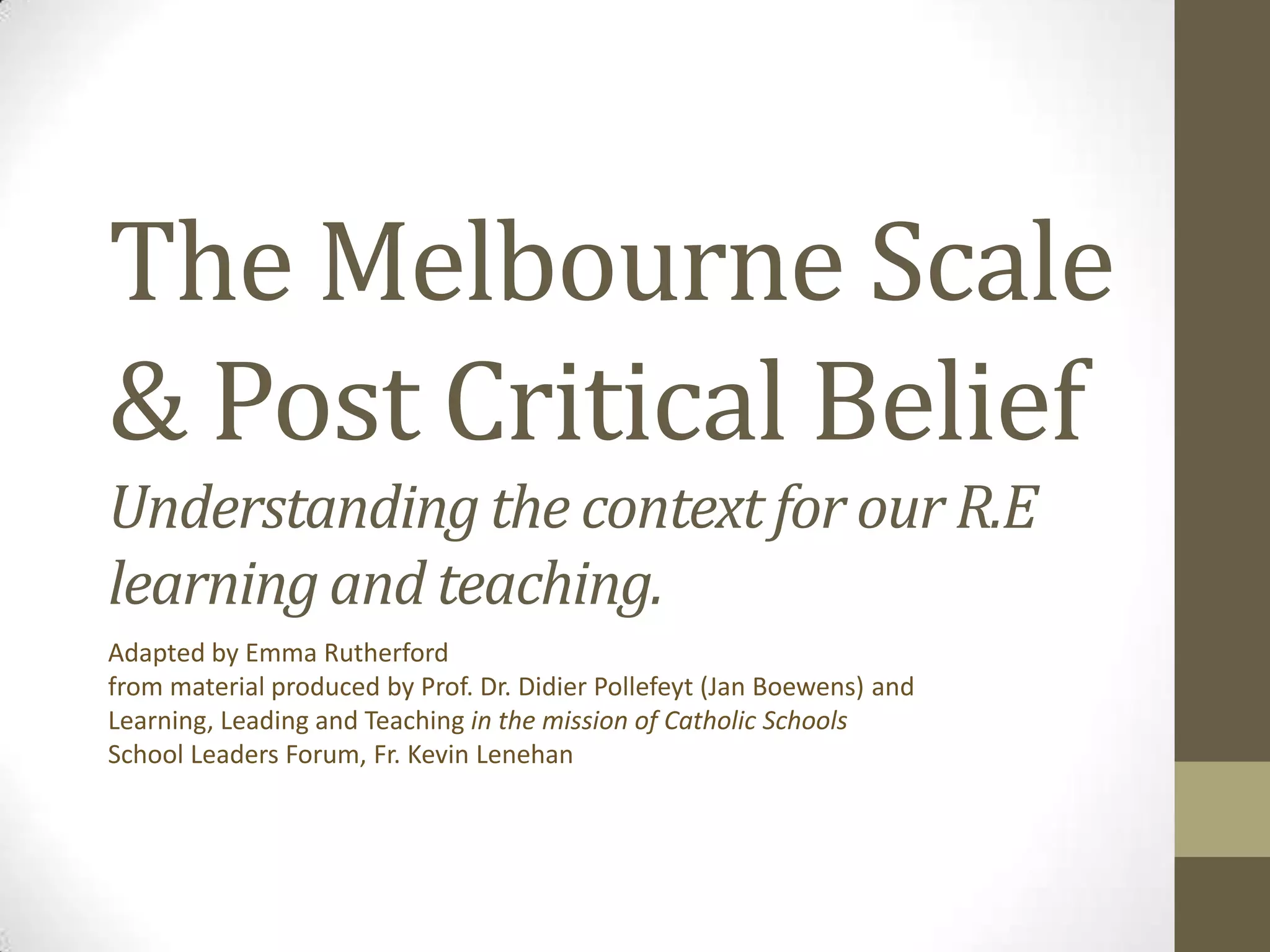 Religious education: Melbourne Scale | PPTX