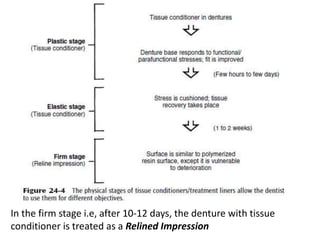 In the firm stage i.e, after 10-12 days, the denture with tissue
conditioner is treated as a Relined Impression
 