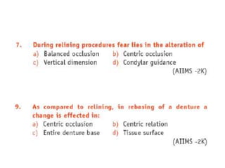 Relining and rebasing in complete dentures