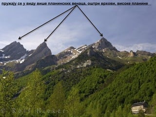 пружају се у виду више планинских венаца, оштри врхови, високе планине
 