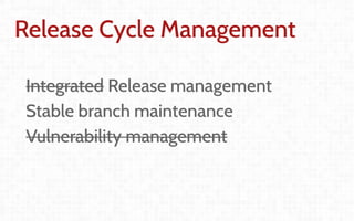 Coordination and
Leadership challenges
in producing OpenStack
Thierry Carrez (@tcarrez)
Release management PTL
Release Cyc...