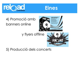 4) Promoció amb  banners online y flyers offline 5) Producció dels concerts  Eines 