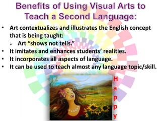 • Any work of art created or displayed in a
language class can be used to do the
following for a language point:
 Practic...