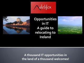 Opportunities in IT,[object Object],A guide to relocating to Ireland,[object Object],	A thousand IT opportunities in 	the land of a thousand welcomes!,[object Object]