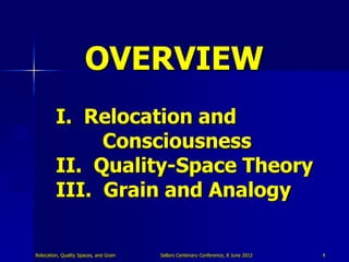 OVERVIEW
         I. Relocation and
              Consciousness
         II. Quality-Space Theory
         III. Grain and ...