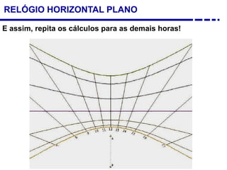 RELÓGIO HORIZONTAL PLANO
E assim, repita os cálculos para as demais horas!
 