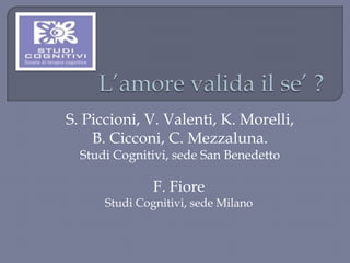 S. Piccioni, V. Valenti, K. Morelli,
    B. Cicconi, C. Mezzaluna.
  Studi Cognitivi, sede San Benedetto

               F. Fiore
      Studi Cognitivi, sede Milano
 