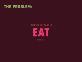 EAT What do you want to 
tonight? 
the problem: 
 