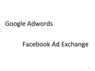 Google Adwords

     Facebook Ad Exchange


                        19
 