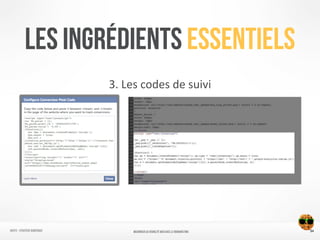 LES INGRÉDIENTS Essentiels
3.	
  Les	
  codes	
  de	
  suivi
34NATIFS - Stratégie numérique MAXIMISER SA VISIBILITÉ WEB AVEC le REMARKETING
 