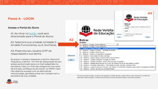 Acesse o Portal do Aluno
A1. Ao clicar no botão, você será
direcionado para o Portal do Aluno;
A2. Seleciona sua unidade (...