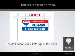 Exposure to Neighbors / Friends




The best known real estate sign in the world!


                   www.ValleeGoldTeam.com       520.544.5555
 