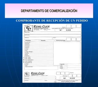 DEPARTAMENTO DE COMERCIALIZACIÓN COMPROBANTE DE RECEPCIÓN DE UN PEDIDO 