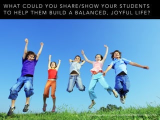 W H AT C O U L D Y O U S H A R E / S H O W Y O U R S T U D E N T S
T O H E L P T H E M B U I L D A B A L A N C E D , J O Y F U L L I F E ?
https://www.flickr.com/photos/58648496@N02/5380522396/
 