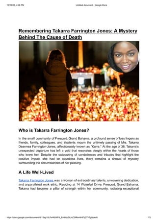 Remembering Takarra Farrington Jones- A Mystery Behind The Cause of Death