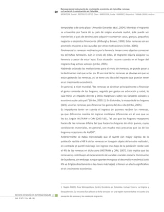 69
Remesas como instrumento de crecimiento económico en Colombia: remesas
y el sector de la construcción en Colombia
Revis...