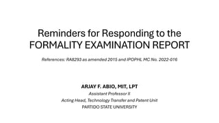 Guide to Responding to Formality Examination Reports in Patent ...
