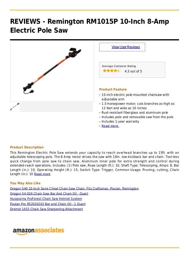 Remington rm1015 p 10 inch 8amp electric pole saw