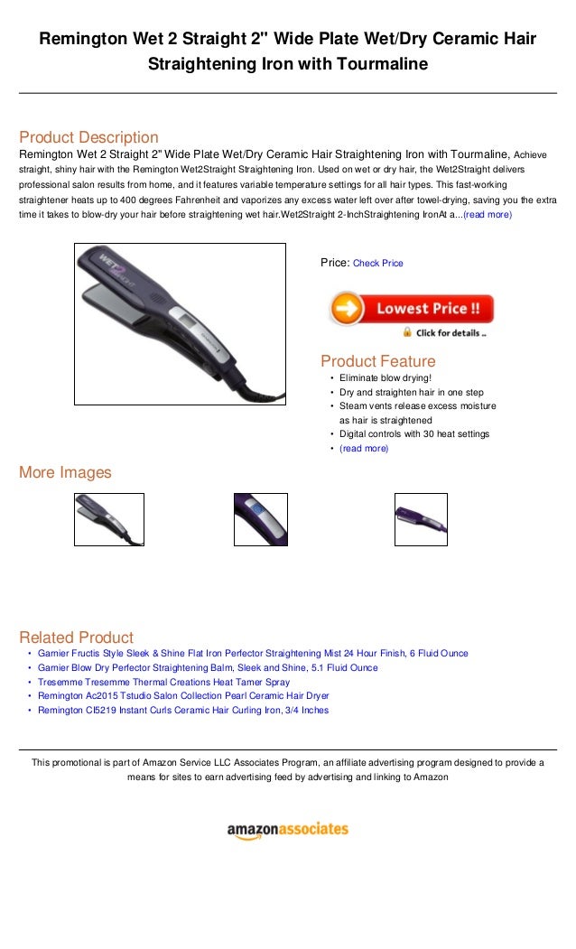 Remington Wet 2 Straight 2 Wide Plate Wet Dry Ceramic Hair Straighten