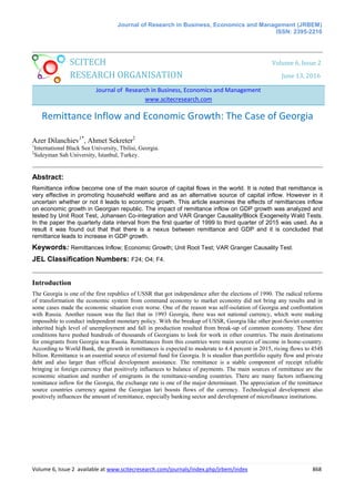 Remittance inflow and economic growth the case of georgia | PDF