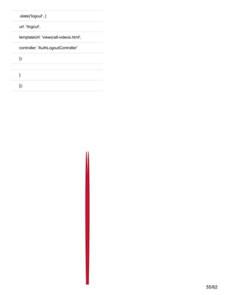 .state('logout', {
url: '/logout',
templateUrl: 'views/all-videos.html',
controller: 'AuthLogoutController'
})
}
]);
55/62
 