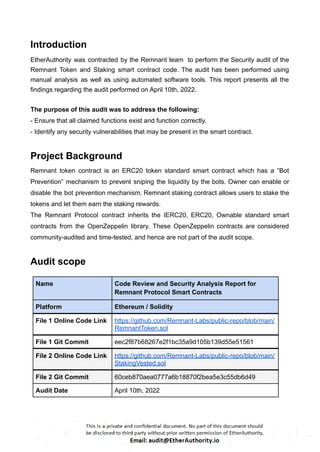 Remnant Protocol – Smart Contract Security Audit Report by ...