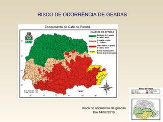 RISCO DE OCORRÊNCIA DE GEADAS Risco de ocorrência de geadas Dia 14/07/2010 