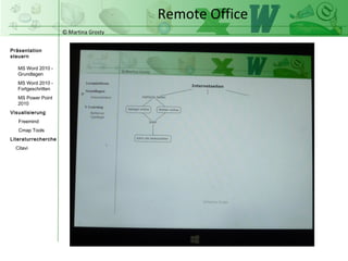 © Martina Grosty
Präsentation
steuern
Einstellungen
Windows Tablet
Einstellungen
Windows Phone
Steuerung
Präsentations-
ablauf
Einstellungen auf
dem Windows
Phone
Remote Office
>
 