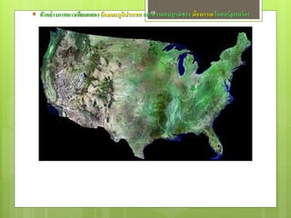  ตัวอย่ างภาพดาวเทียมแสดง ลักษณะภูมิประเทศ และความสมบูรณ์ ของ พืชพรรณ ในสหรัฐอเมริกา
                                               65
 