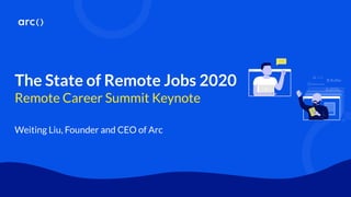 The State of Remote Jobs 2020
Remote Career Summit Keynote
Weiting Liu, Founder and CEO of Arc
 