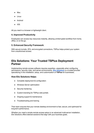 Elix Solutions Presents: The Advantages of TSPlus for Remote Acces | DOCX