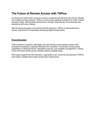 Elix Solutions Presents: The Advantages of TSPlus for Remote Acces | DOCX