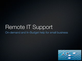 Remote IT Support
On-demand and In-Budget help for small business
 