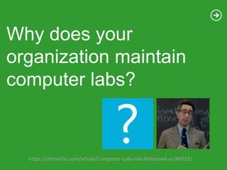 Why does your
organization maintain
computer labs?


  https://chronicle.com/article/Computer-Labs-Get-Rebooted-as/49323/
 