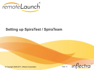 © Copyright 2006-2017, Inflectra Corporation Page: 15
Setting up SpiraTest / SpiraTeam
 