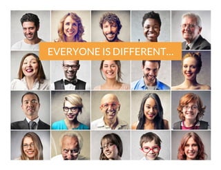 Overview
•  Everyone is different,DIFFERENT…
 the
EVERYONE IS so please treat
following as suggestions only.
•  Try out these ideas, and see what works
for you.	
  

 