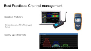 Best Practices: Channel management
 
Spectrum Analyzers


Simple observation: NO LINK, dropped
frames


Identify Open Channels


	
 