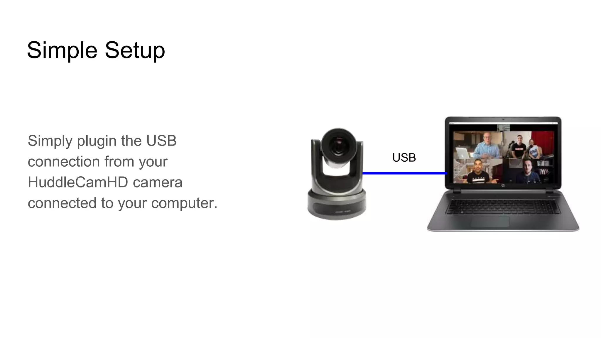 Simple Setup
Simply plugin the USB
connection from your
HuddleCamHD camera
connected to your computer.
USB
 