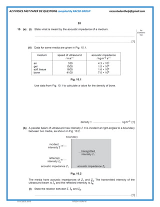 A2 PHYSICS PAST PAPER CIE QUESTIONS compiled By RACSO GROUP racsostudenthelp@gmail.com
 