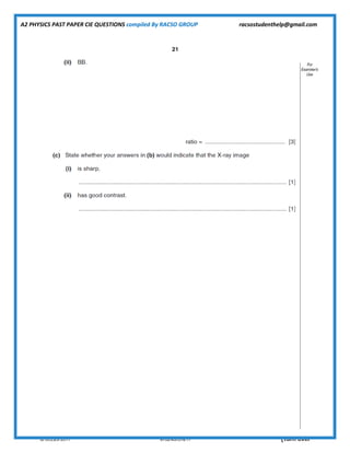 A2 PHYSICS PAST PAPER CIE QUESTIONS compiled By RACSO GROUP racsostudenthelp@gmail.com
 