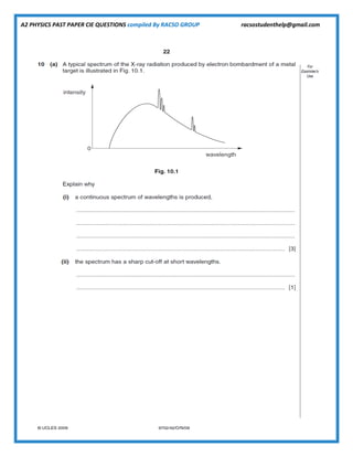 A2 PHYSICS PAST PAPER CIE QUESTIONS compiled By RACSO GROUP racsostudenthelp@gmail.com
 