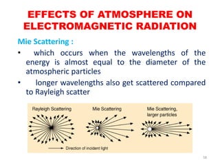 Mie Scattering :
• which occurs when the wavelengths of the
energy is almost equal to the diameter of the
atmospheric part...