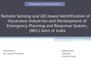 Submitted to-
Ms. Arpana Chaudhary
Submitted by
1.Manisha
2.Parnika Gupta
Assignment-2 Geo-Informatics
 