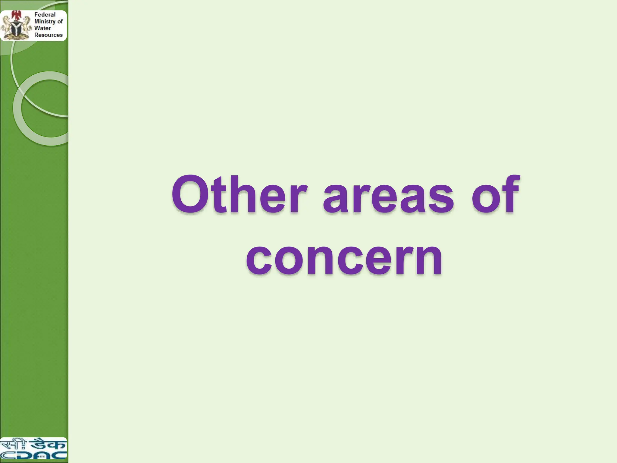 Other areas of
concern
 