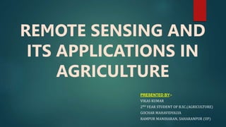 Remote Sensing and its Applications in Agriculture | PPTX